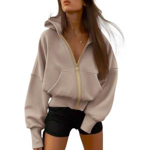 imageBTFBM Zip Up Hoodie Women Long Sleeve Fall Fashion Sweatshirt Fleece Y2K Hooded Jacket 2025 Trendy Winter ClothesGrey Khaki