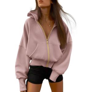 imageBTFBM Zip Up Hoodie Women Long Sleeve Fall Fashion Sweatshirt Fleece Y2K Hooded Jacket 2025 Trendy Winter ClothesGrey Pink