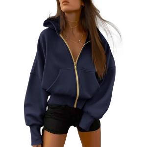 imageBTFBM Zip Up Hoodie Women Long Sleeve Fall Fashion Sweatshirt Fleece Y2K Hooded Jacket 2025 Trendy Winter ClothesNavy