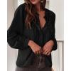 imageBTFBM Blouses for Women Dressy Casual Fall Clothes 2025 Long Sleeve Tops Lace Flowy Babydoll Button Down ShirtsBlack