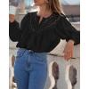 imageBTFBM Blouses for Women Dressy Casual Fall Clothes 2025 Long Sleeve Tops Lace Flowy Babydoll Button Down ShirtsBlack