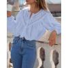 imageBTFBM Blouses for Women Dressy Casual Fall Clothes 2025 Long Sleeve Tops Lace Flowy Babydoll Button Down ShirtsLight Blue