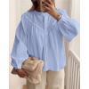 imageBTFBM Blouses for Women Dressy Casual Fall Clothes 2025 Long Sleeve Tops Lace Flowy Babydoll Button Down ShirtsLight Blue