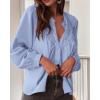 imageBTFBM Blouses for Women Dressy Casual Fall Clothes 2025 Long Sleeve Tops Lace Flowy Babydoll Button Down ShirtsLight Blue