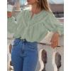 imageBTFBM Blouses for Women Dressy Casual Fall Clothes 2025 Long Sleeve Tops Lace Flowy Babydoll Button Down ShirtsLight Green