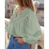 imageBTFBM Blouses for Women Dressy Casual Fall Clothes 2025 Long Sleeve Tops Lace Flowy Babydoll Button Down ShirtsLight Green