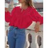 imageBTFBM Blouses for Women Dressy Casual Fall Clothes 2025 Long Sleeve Tops Lace Flowy Babydoll Button Down ShirtsRed