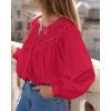 imageBTFBM Blouses for Women Dressy Casual Fall Clothes 2025 Long Sleeve Tops Lace Flowy Babydoll Button Down ShirtsRed
