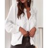 imageBTFBM Blouses for Women Dressy Casual Fall Clothes 2025 Long Sleeve Tops Lace Flowy Babydoll Button Down ShirtsWhite