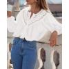imageBTFBM Blouses for Women Dressy Casual Fall Clothes 2025 Long Sleeve Tops Lace Flowy Babydoll Button Down ShirtsWhite