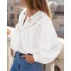 imageBTFBM Blouses for Women Dressy Casual Fall Clothes 2025 Long Sleeve Tops Lace Flowy Babydoll Button Down ShirtsWhite