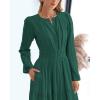 imageBTFBM Fall Dresses for Women 2025 Casual Long Sleeve V Neck Elastic Waist Lightweight Maxi Wedding Guest Dress PocketsHunter Green