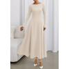 imageBTFBM Fall Dresses for Women 2025 Trendy Boat Neck Long Sleeve A Line Flowy Knit Loose Casual Elegant Party Maxi DressBeige