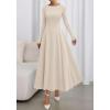 imageBTFBM Fall Dresses for Women 2025 Trendy Boat Neck Long Sleeve A Line Flowy Knit Loose Casual Elegant Party Maxi DressBeige