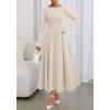 imageBTFBM Fall Dresses for Women 2025 Trendy Boat Neck Long Sleeve A Line Flowy Knit Loose Casual Elegant Party Maxi DressBeige
