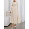 imageBTFBM Fall Dresses for Women 2025 Trendy Boat Neck Long Sleeve A Line Flowy Knit Loose Casual Elegant Party Maxi DressBeige