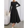 imageBTFBM Fall Dresses for Women 2025 Trendy Boat Neck Long Sleeve A Line Flowy Knit Loose Casual Elegant Party Maxi DressBlack