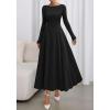 imageBTFBM Fall Dresses for Women 2025 Trendy Boat Neck Long Sleeve A Line Flowy Knit Loose Casual Elegant Party Maxi DressBlack