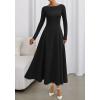 imageBTFBM Fall Dresses for Women 2025 Trendy Boat Neck Long Sleeve A Line Flowy Knit Loose Casual Elegant Party Maxi DressBlack