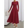 imageBTFBM Fall Dresses for Women 2025 Trendy Boat Neck Long Sleeve A Line Flowy Knit Loose Casual Elegant Party Maxi DressBurgundy