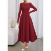 imageBTFBM Fall Dresses for Women 2025 Trendy Boat Neck Long Sleeve A Line Flowy Knit Loose Casual Elegant Party Maxi DressBurgundy