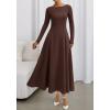 imageBTFBM Fall Dresses for Women 2025 Trendy Boat Neck Long Sleeve A Line Flowy Knit Loose Casual Elegant Party Maxi DressDark Brown