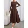 imageBTFBM Fall Dresses for Women 2025 Trendy Boat Neck Long Sleeve A Line Flowy Knit Loose Casual Elegant Party Maxi DressDark Brown