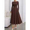 imageBTFBM Fall Dresses for Women 2025 Trendy Boat Neck Long Sleeve A Line Flowy Knit Loose Casual Elegant Party Maxi DressDark Brown