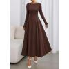 imageBTFBM Fall Dresses for Women 2025 Trendy Boat Neck Long Sleeve A Line Flowy Knit Loose Casual Elegant Party Maxi DressDark Brown