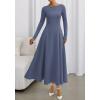 imageBTFBM Fall Dresses for Women 2025 Trendy Boat Neck Long Sleeve A Line Flowy Knit Loose Casual Elegant Party Maxi DressDusty Blue