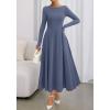 imageBTFBM Fall Dresses for Women 2025 Trendy Boat Neck Long Sleeve A Line Flowy Knit Loose Casual Elegant Party Maxi DressDusty Blue