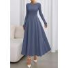 imageBTFBM Fall Dresses for Women 2025 Trendy Boat Neck Long Sleeve A Line Flowy Knit Loose Casual Elegant Party Maxi DressDusty Blue