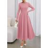 imageBTFBM Fall Dresses for Women 2025 Trendy Boat Neck Long Sleeve A Line Flowy Knit Loose Casual Elegant Party Maxi DressPink