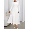 imageBTFBM Fall Dresses for Women 2025 Trendy Boat Neck Long Sleeve A Line Flowy Knit Loose Casual Elegant Party Maxi DressWhite
