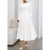 imageBTFBM Fall Dresses for Women 2025 Trendy Boat Neck Long Sleeve A Line Flowy Knit Loose Casual Elegant Party Maxi DressWhite