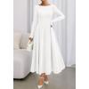 imageBTFBM Fall Dresses for Women 2025 Trendy Boat Neck Long Sleeve A Line Flowy Knit Loose Casual Elegant Party Maxi DressWhite