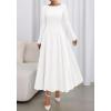 imageBTFBM Fall Dresses for Women 2025 Trendy Boat Neck Long Sleeve A Line Flowy Knit Loose Casual Elegant Party Maxi DressWhite