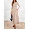 imageBTFBM Long Sleeve Dress for Women 2025 Winter Business Casual Clothes Pleated Fall Wedding Guest Dresses PocketsBeige