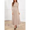 imageBTFBM Long Sleeve Dress for Women 2025 Winter Business Casual Clothes Pleated Fall Wedding Guest Dresses PocketsBeige