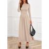 imageBTFBM Long Sleeve Dress for Women 2025 Winter Business Casual Clothes Pleated Fall Wedding Guest Dresses PocketsBeige