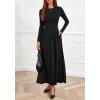 imageBTFBM Long Sleeve Dress for Women 2025 Winter Business Casual Clothes Pleated Fall Wedding Guest Dresses PocketsBlack