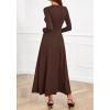 imageBTFBM Long Sleeve Dress for Women 2025 Winter Business Casual Clothes Pleated Fall Wedding Guest Dresses PocketsBrown