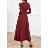 imageBTFBM Long Sleeve Dress for Women 2025 Winter Business Casual Clothes Pleated Fall Wedding Guest Dresses PocketsBurgundy