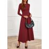 imageBTFBM Long Sleeve Dress for Women 2025 Winter Business Casual Clothes Pleated Fall Wedding Guest Dresses PocketsBurgundy