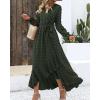 imageBTFBM Long Sleeve Maxi Dresses for Women V Neck Swiss Dot Boho Flowy Slit Cocktail Wedding Guest Dress Fall Clothes 2025Army Green