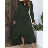 imageBTFBM Long Sleeve Maxi Dresses for Women V Neck Swiss Dot Boho Flowy Slit Cocktail Wedding Guest Dress Fall Clothes 2025Army Green