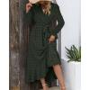 imageBTFBM Long Sleeve Maxi Dresses for Women V Neck Swiss Dot Boho Flowy Slit Cocktail Wedding Guest Dress Fall Clothes 2025Army Green