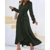 imageBTFBM Long Sleeve Maxi Dresses for Women V Neck Swiss Dot Boho Flowy Slit Cocktail Wedding Guest Dress Fall Clothes 2025Army Green