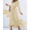 imageBTFBM Long Sleeve Maxi Dresses for Women V Neck Swiss Dot Boho Flowy Slit Cocktail Wedding Guest Dress Fall Clothes 2025Beige