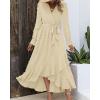 imageBTFBM Long Sleeve Maxi Dresses for Women V Neck Swiss Dot Boho Flowy Slit Cocktail Wedding Guest Dress Fall Clothes 2025Beige